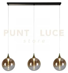 Lampada a sospensione alchemy 3lt led bar, metallo nero e vetro ambra