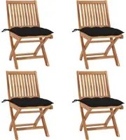 Sedie da Giardino Pieghevoli con Cuscini 4 pz Massello di Teak 3072829