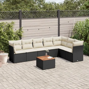 Set divani da giardino con cuscini 8 pz nero in polyrattan