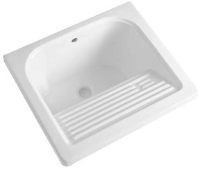 Vasca lavatoio 60x50 cm in ceramica lucida con strofinatoio integrato
