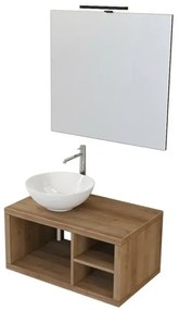 Mobile bagno sospeso 80 cm rovere miele Master lavabo 40 e specchio