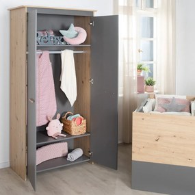 Armadio per bambini color antracite/di colore naturale con effetto rovere 50x190x96 cm Anna – Roba