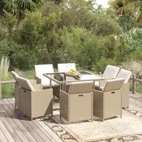 Set da Pranzo per Giardino 9 pz con Cuscini in Polyrattan Beige cod mxl 38594