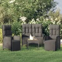 Set da Pranzo da Giardino 3 pz con Cuscini Nero in Polyrattan 3185094