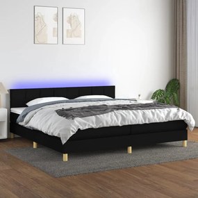 Letto a molle materasso e led nero 200x200cm in tessuto