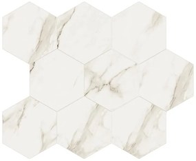 Mosaico in pietra Calacatta bianco lucido L 7 x L 30.5cm x Sp. 9 mm, 7 pezzi