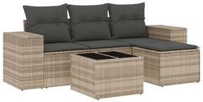 Set divano da giardino 5pz con cuscini grigio chiaro polyrattan