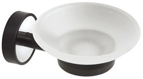 Kamalu - Portasapone a muro con supporto in acciaio inox e abs nero e ciotola in vetro | NICO-N