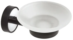 Kamalu - Portasapone a muro con supporto in acciaio inox e abs nero e ciotola in vetro | NICO-N