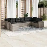 Set Divano Giardino 10 pz con Cuscini Grigio Chiaro Polyrattan 3255409