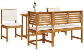Set da pranzo da giardino in legno massello di acacia 5 pezzi