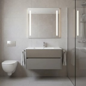 Mobile da bagno sospeso sotto lavabo Niwa 2 cassetti L 89.5 x H 50 x P 45.5 cm grigio laccato opaco cannettato