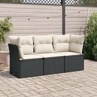 Set Divani da Giardino 3 pz con Cuscini in Polyrattan Nero 3217206