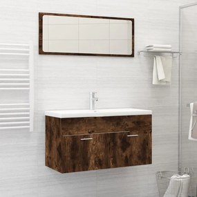 Set Mobili Da Bagno 2 Pz Rovere Fumo İn Legno Multistrato /