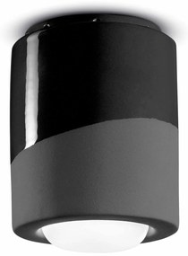 Plafoniera Piccola Vintage Decò Pi Ceramica Nero Carbone 1 Luce E27