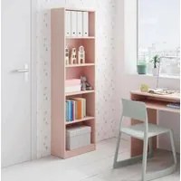 Libreria Pomona, Mobile portalibri alta a 5 ripiani, Scaffale da ufficio o cameretta, Scaffale moderno con scomparti, cm 52x25h80, Rosa