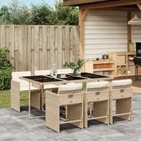 Set da Pranzo da Giardino 7 pz con Cuscini Beige in Polyrattan 3277857