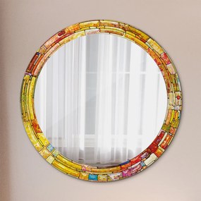 Specchio rotondo cornice con stampa Finestra colorata in vetro colorato fi 80 cm