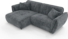 Divano angolare grigio scuro (con penisola a sinistra/con chaise lounge) con rivestimento in ciniglia Nelia – Ropez