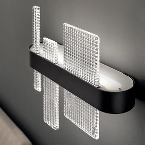 Applique Contemporanea Ribbon Metallo Nero E Vetro In Piastra Led 5,8+5,8W