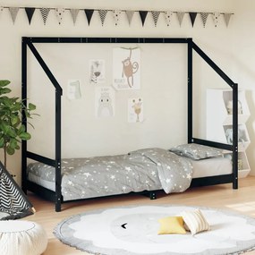 Giroletto Per Bambini Nero 80x200 Cm İn Legno Massello Di Pino /