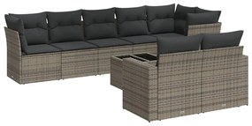 Set divano da giardino 9 pz con cuscini grigio in polyrattan