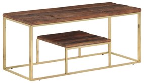 Tavolino Dorato İn Acciaio Inox E Traverse İn Legno Massello /