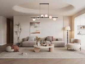 Lampadario 6 sfere L. 100 x P. 24,5 cm in Metallo e Vetro Nero opaco - INUNTA