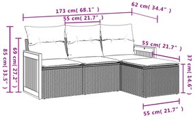 Set divani da giardino 4 pz con cuscini nero in polyrattan