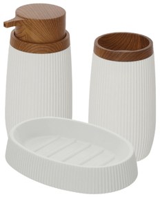 Set 3 Accessori D'Appoggio Feridras "London" Bianco/Legno