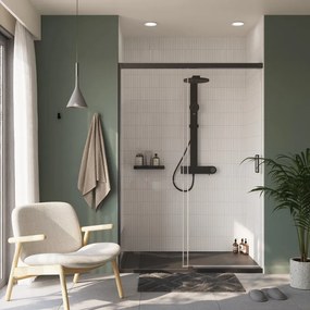 Porta doccia scorrevole Neo L 140 x H 200cm, Sp. 5 mm in vetro profilo nero