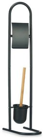Porta Carta Igienica con Supporto per Scopino 16 x 28,5 x 80,8 cm Nero Metallo Plastica Bambù (4 Unità)