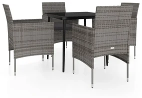 Set da pranzo da giardino 5 pz con cuscini grigio e nero