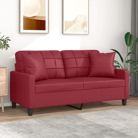 Divano A 2 Posti Con Cuscini Rosso Vino 140 Cm İn Similpelle /