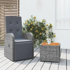 Set mobili giardino 2pz grigio polyrattan legno massello acacia