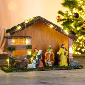 Presepe di Natale Illuminato con LED in Legno Decorazione