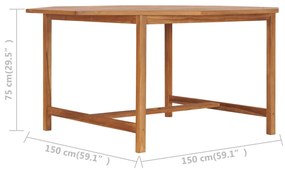 Tavolo da Giardino 150x150x75 cm in Legno Massello di Teak