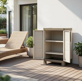 Armadio da Esterno 2 Ripiani 65x45x97H cm in Plastica Keter Excellence Basso Beige/Tortora...