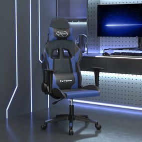 Sedia da gaming massaggiante nero e blu in similpelle