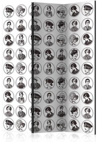 Paravento separè Moda anni '20 II (3-parti) - volti di donne e uomini in bianco e nero