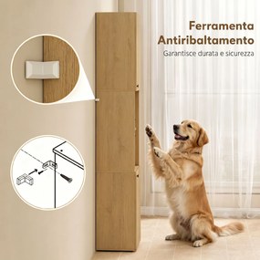 Mobile da Bagno a Colonna Slim 40x31x182H cm 6 Ripiani 2 Ante e Ripiano in Vetro Temperato in MDF Rovere...