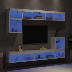 Mobili tv a muro con led 8pz bianchi in legno multistrato