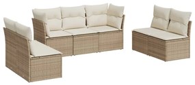 Set Divani da Giardino 7 pz con Cuscini Beige in Polyrattan