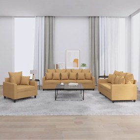 Set Di Divani 3 Pz Con Cuscini Marrone İn Velluto /