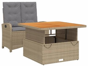Set da pranzo da giardino 2 pz con cuscini beige in polyrattan