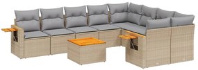 Set divano da giardino 10 pz con cuscini beige in polyrattan