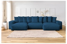 Divano angolare in blu scuro con rivestimento in velluto a coste Voltaire – Bobochic Paris