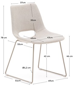 Kave Home - Sedia Zahara beige e gambe in acciaio finitura beige