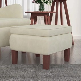 Poggiapiedi Con Gambe İn Legno Crema İn Velluto /