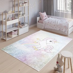 Tappeto per bambini colorato con motivo a unicorno  Larghezza: 120 cm | Lunghezza: 170 cm